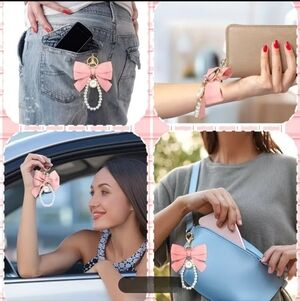 NWT Pink Bow and Pearl Keychain/Bag Charm Accessory